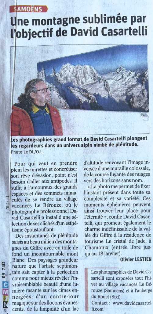article entier expositions photos David Casartelli Le Dauphiné Libéré 10 janvier 2022