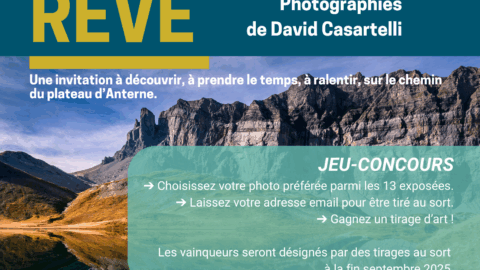 affiche expo photos de david Casartelli et jeu concours au refuge alfred wills tout l'été 2025