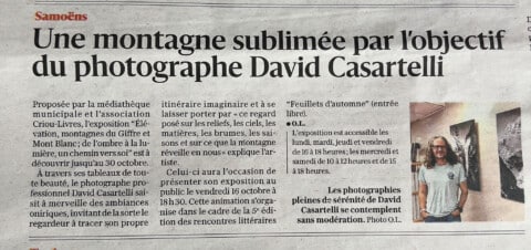 article du dauphiné libéré sur expo photo david casartelli médiathèque samoëns